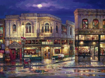 Cityscape Painting - city of lights cityscape modern city scenes street shops